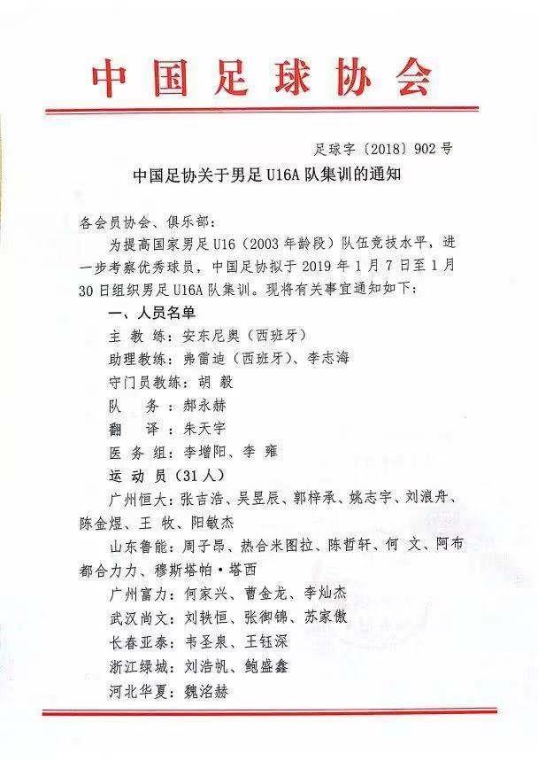 安东尼奥19年初带中国U16A队集训,如今刘浩帆与鲍盛鑫仍在队